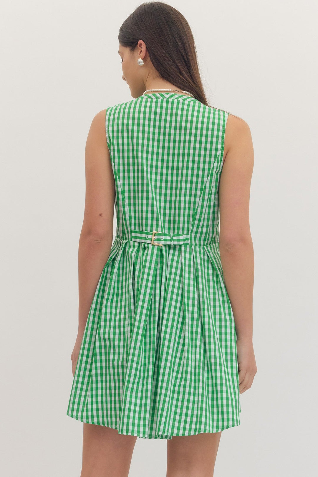 Gingham Zip Front Mini Dress - Lush Lemon - Women's Clothing - Entro - 45480931001373
