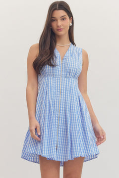 Gingham Zip Front Mini Dress - Lush Lemon - Women&