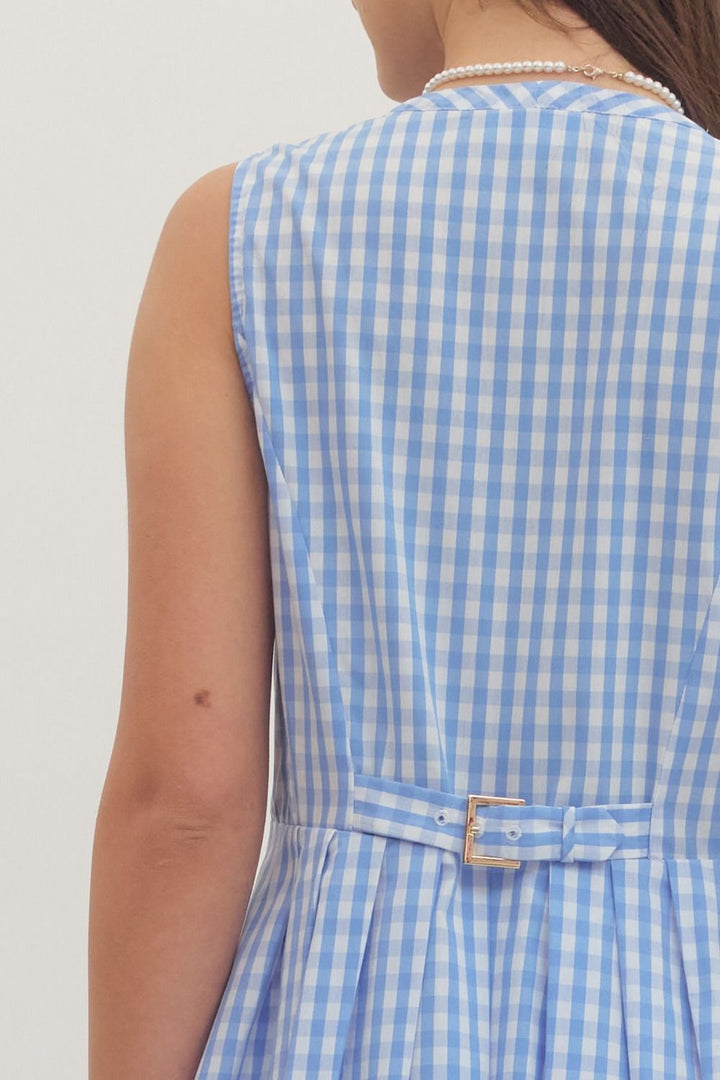 Gingham Zip Front Mini Dress - Lush Lemon - Women's Clothing - Entro - 45754831041053