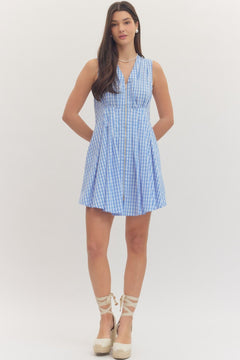 Gingham Zip Front Mini Dress - Lush Lemon - Women&