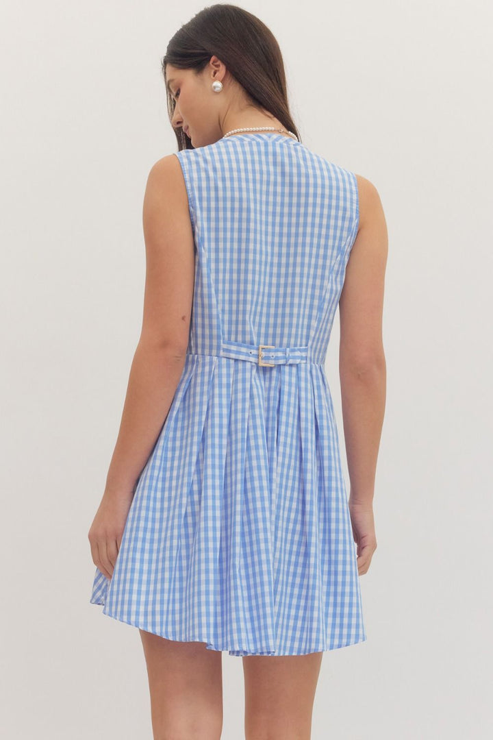 Gingham Zip Front Mini Dress - Lush Lemon - Women's Clothing - Entro - 45754831041053
