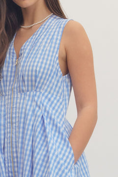 Gingham Zip Front Mini Dress - Lush Lemon - Women&