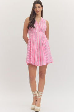 Gingham Zip Front Mini Dress - Lush Lemon - Women&