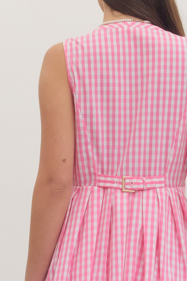 Gingham Zip Front Mini Dress - Lush Lemon - Women's Clothing - Entro - 45754831339357
