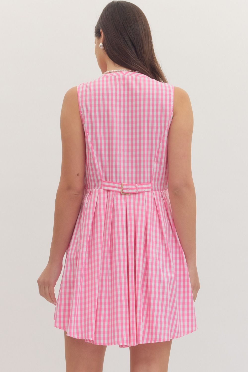 Gingham Zip Front Mini Dress - Lush Lemon - Women's Clothing - Entro - 45754831339357