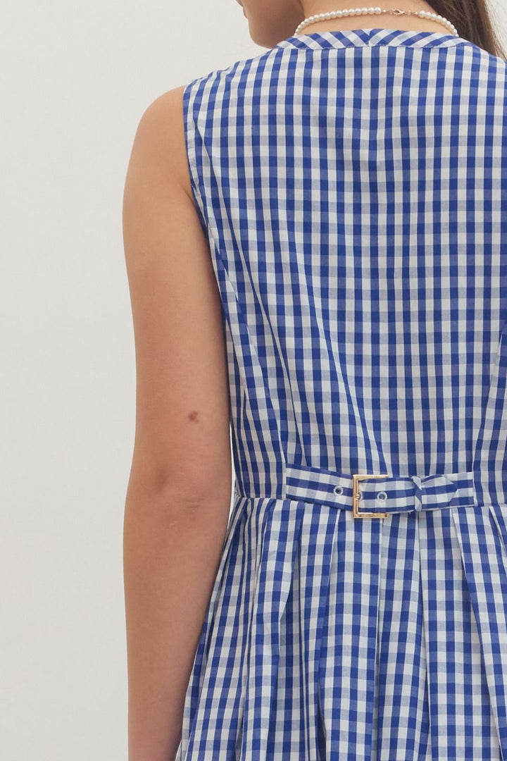 Gingham Zip Front Mini Dress - Lush Lemon - Women's Clothing - Entro - 68332201339069
