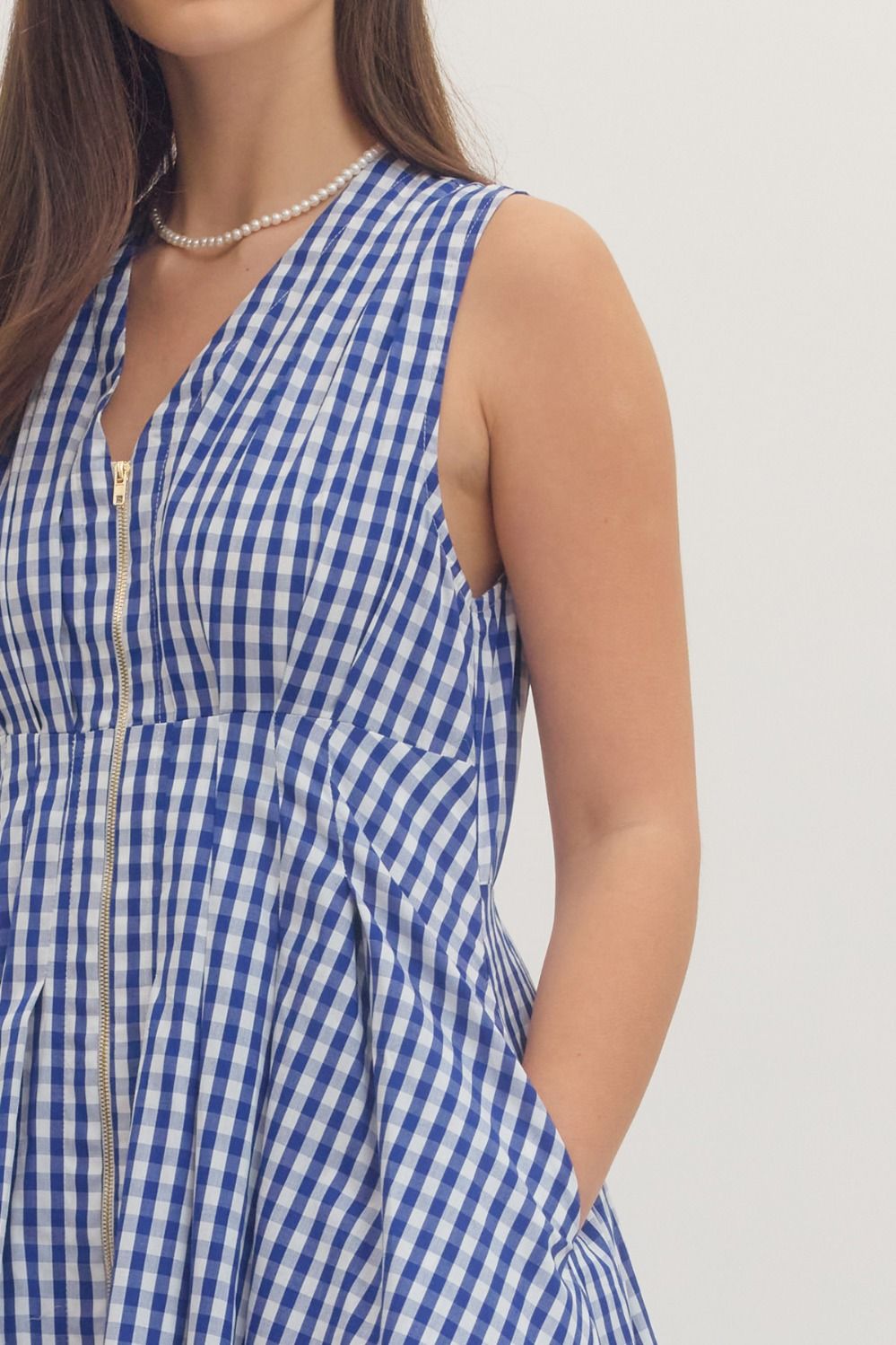Gingham Zip Front Mini Dress - Lush Lemon - Women's Clothing - Entro - 68332201339069