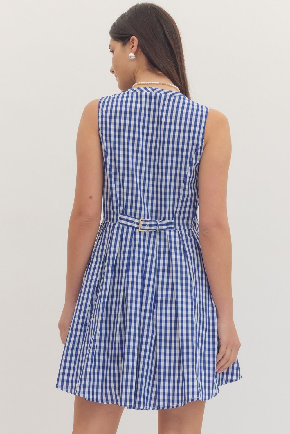Gingham Zip Front Mini Dress - Lush Lemon - Women's Clothing - Entro - 68332201339069