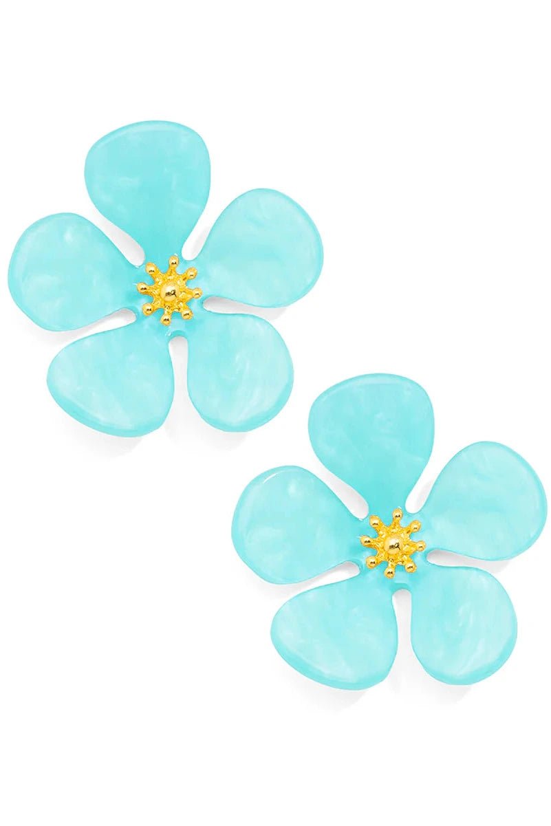 Glistening Resin Flower Stud Earring - Lush Lemon - Women's Accessories - Zenzii - 22760271079901