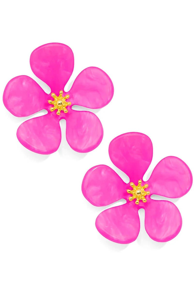 Glistening Resin Flower Stud Earring - Lush Lemon - Women's Accessories - Zenzii - 22760271112669
