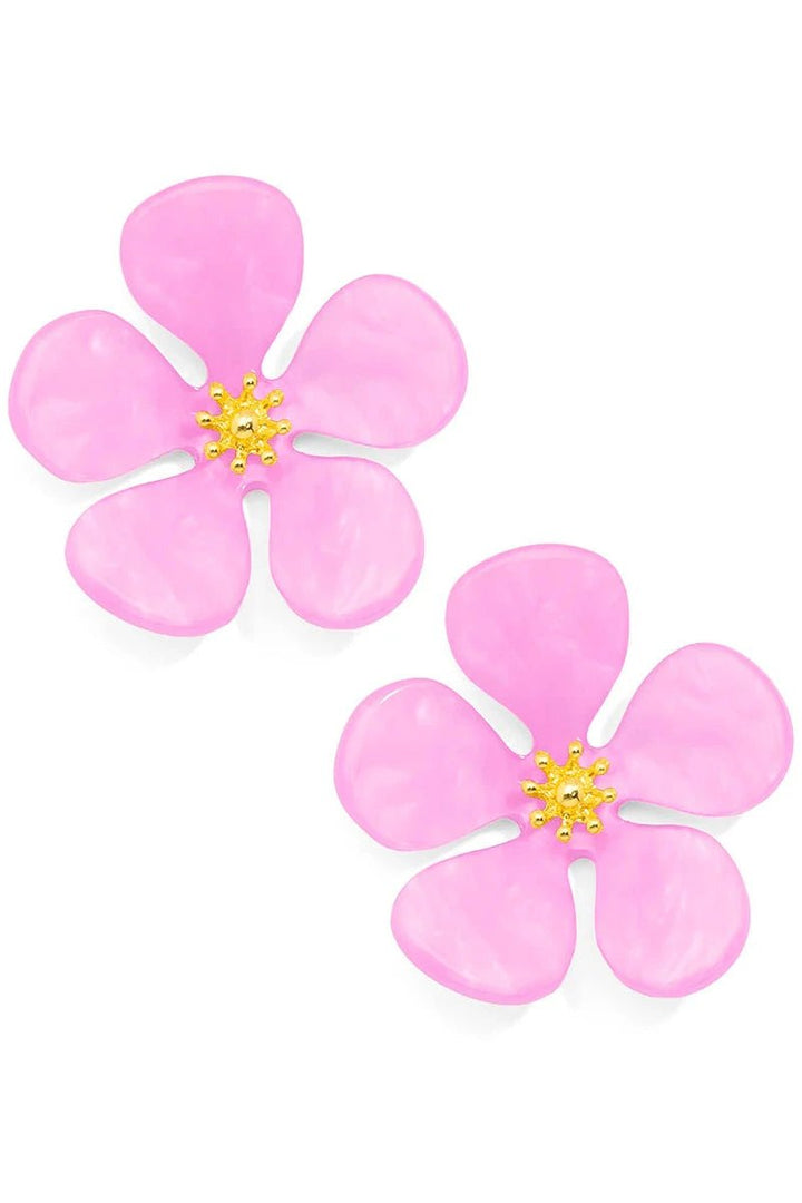 Glistening Resin Flower Stud Earring - Lush Lemon - Women's Accessories - Zenzii - 22760271378205