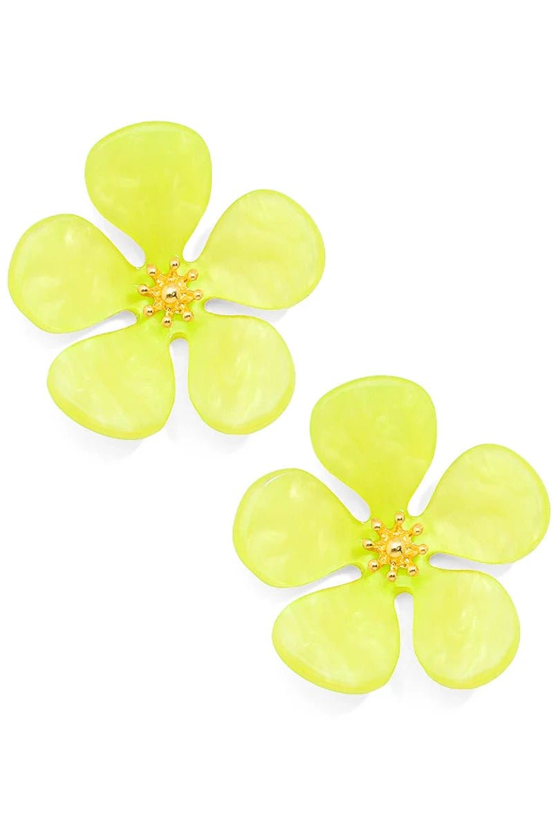 Glistening Resin Flower Stud Earring - Lush Lemon - Women's Accessories - Zenzii - 22760271410973