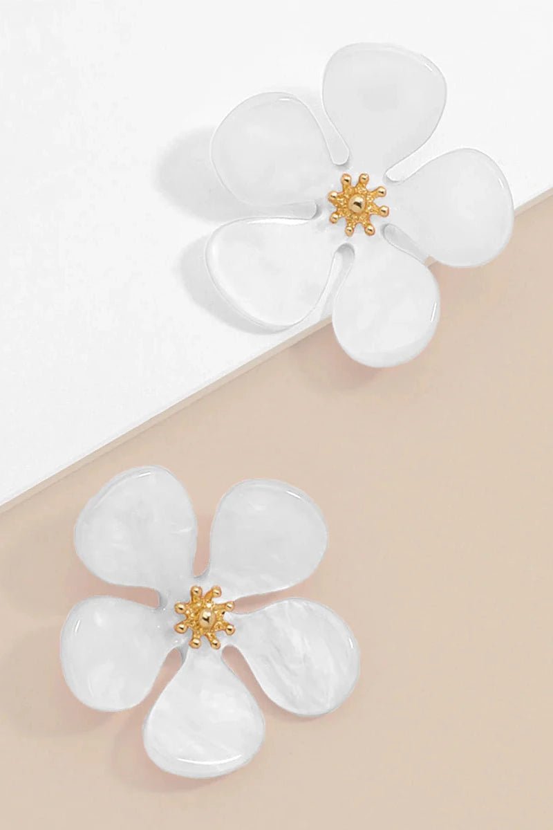 Glistening Resin Flower Stud Earring - Lush Lemon - Women's Accessories - Zenzii - 22760271543741