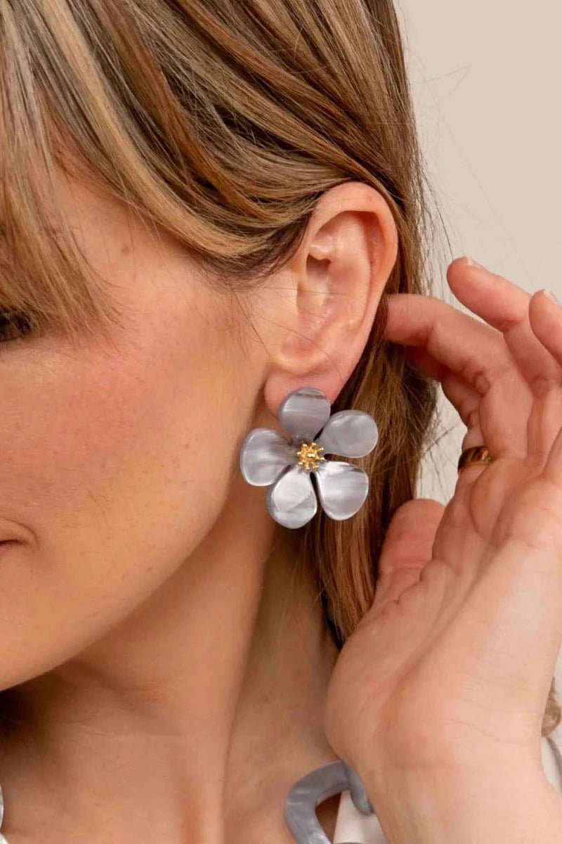 Glistening Resin Flower Stud Earring - Lush Lemon - Women's Accessories - Zenzii - 22760271676509