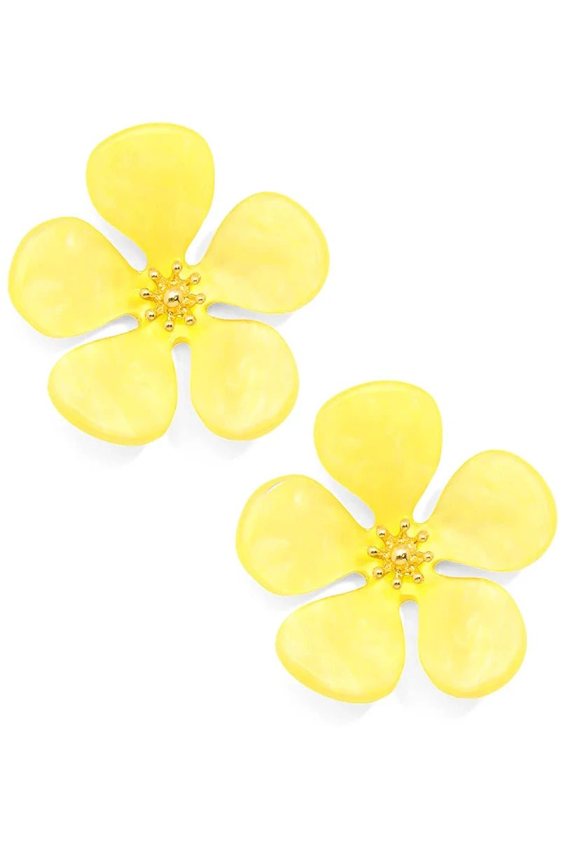 Glistening Resin Flower Stud Earring - Lush Lemon - Women's Accessories - Zenzii - 22760271676509