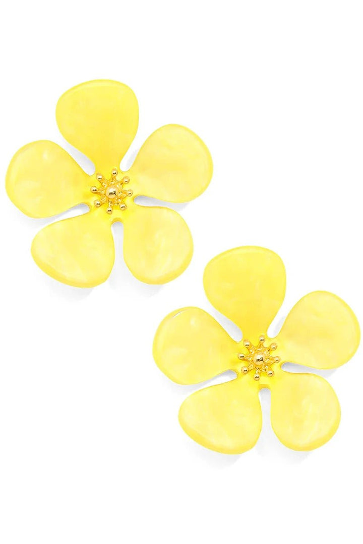 Glistening Resin Flower Stud Earring - Lush Lemon - Women's Accessories - Zenzii - 22760271676509