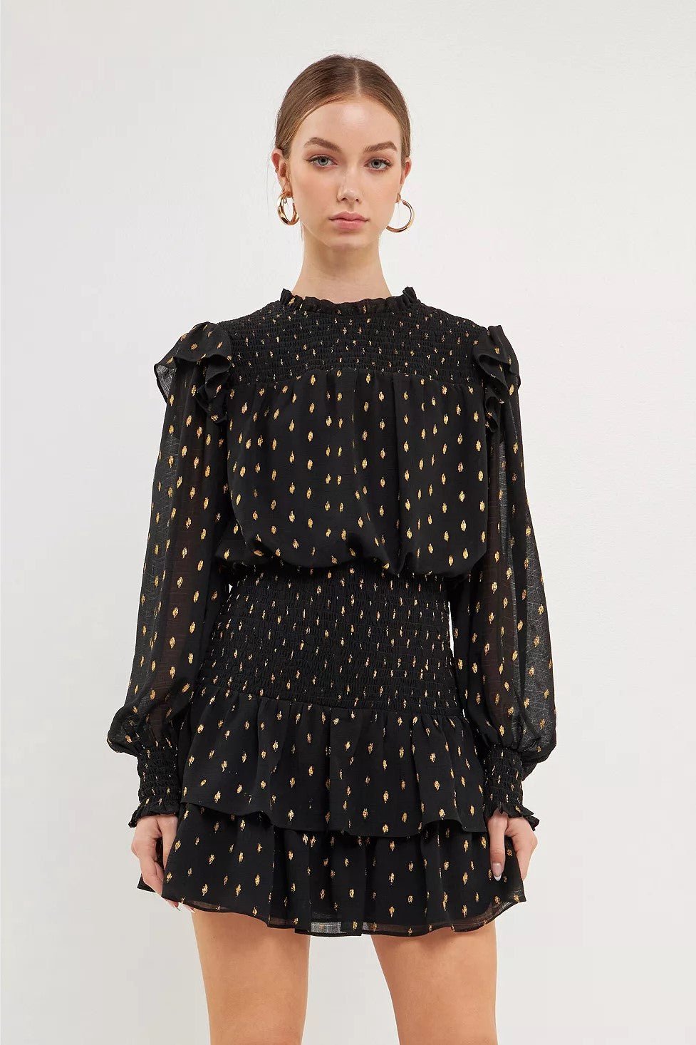 Gold Dot Printed Mini Dress - Lush Lemon - Women's Clothing - Endless Rose - 11257