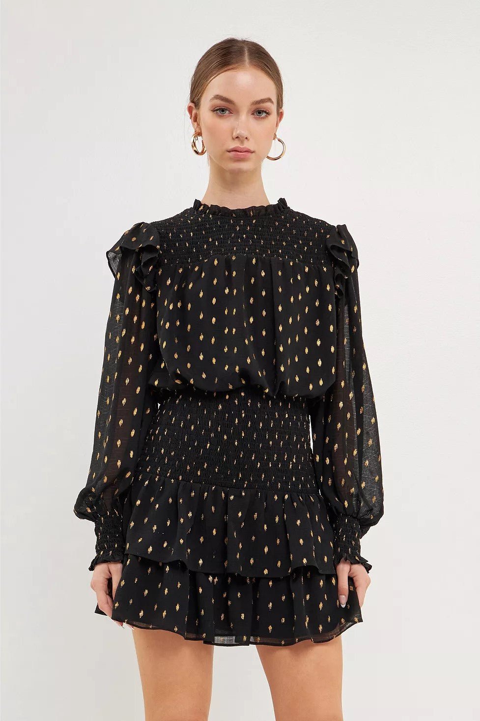 Endless Rose - Gold Dot Printed Mini Dress Black / XS Endless Rose - Gold Dot Printed Mini Dress Black / XS