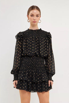 Gold Dot Printed Mini Dress - Lush Lemon - Women&