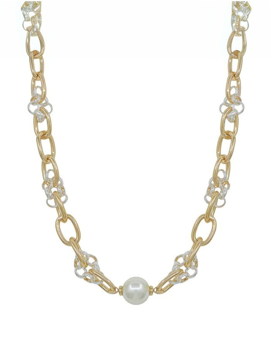 Gold & Pearl Linked Chain Necklace - Lush Lemon - Women's Accessories - Whats Hot Jewelry - 75900481040477