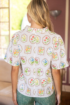 Framed Floral Embroidered Top