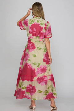 Half Sleeve V - Neck Maxi Dress - Lush Lemon - Women&
