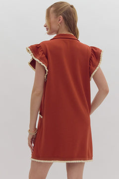 Half Zip Collared Ruffle Sleeve Dress - Lush Lemon - Women&
