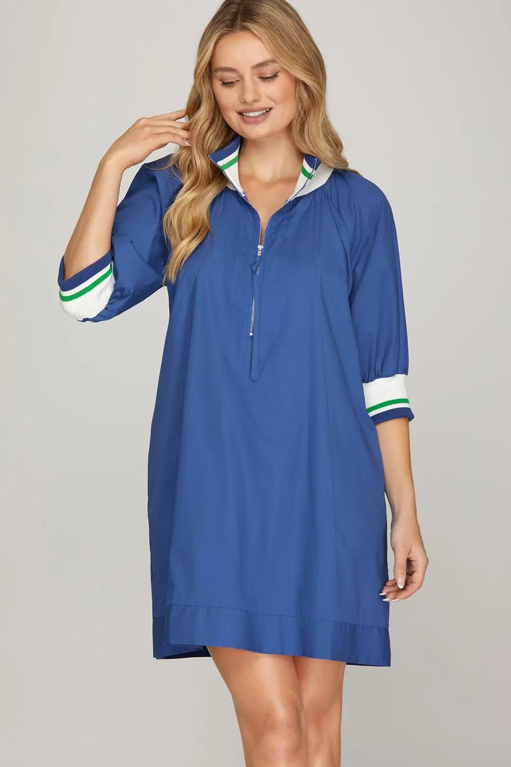 Half Zip Mini Dress - Lush Lemon - Women's Clothing - She + Sky - 18493591391421