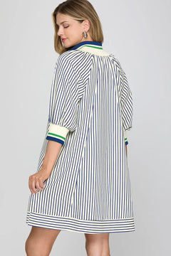 Half Zip Striped Mini Dress - Lush Lemon - Women&