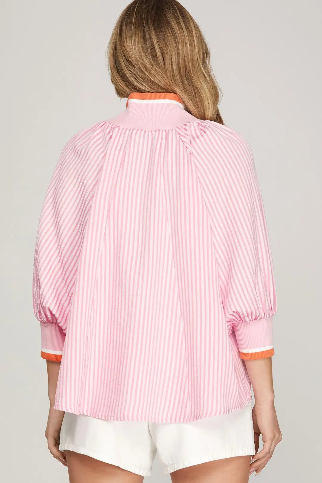 Half Zip Striped Pullover Top - Lush Lemon - Women's Clothing - She + Sky - 35905651043549