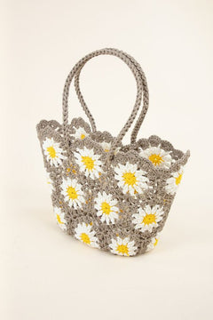 Hand Knitted Crochet Daisy Tote Bag - Lush Lemon - Women&