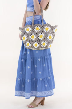 Hand Knitted Crochet Daisy Tote Bag - Lush Lemon - Women&