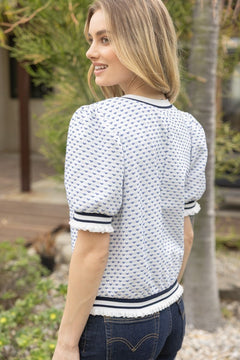 Heart Knit Puff Sleeve Top W/Stripe Trim - Lush Lemon - Women&
