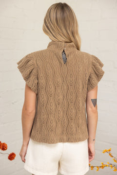 High Neck Ruffle Cap Sleeve Knit Top - Lush Lemon - Women&
