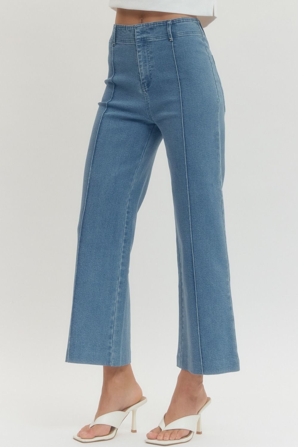 High Rise Seam Detail Wide Leg Pants - Lush Lemon - Women's Clothing - Entro - 25044911023325