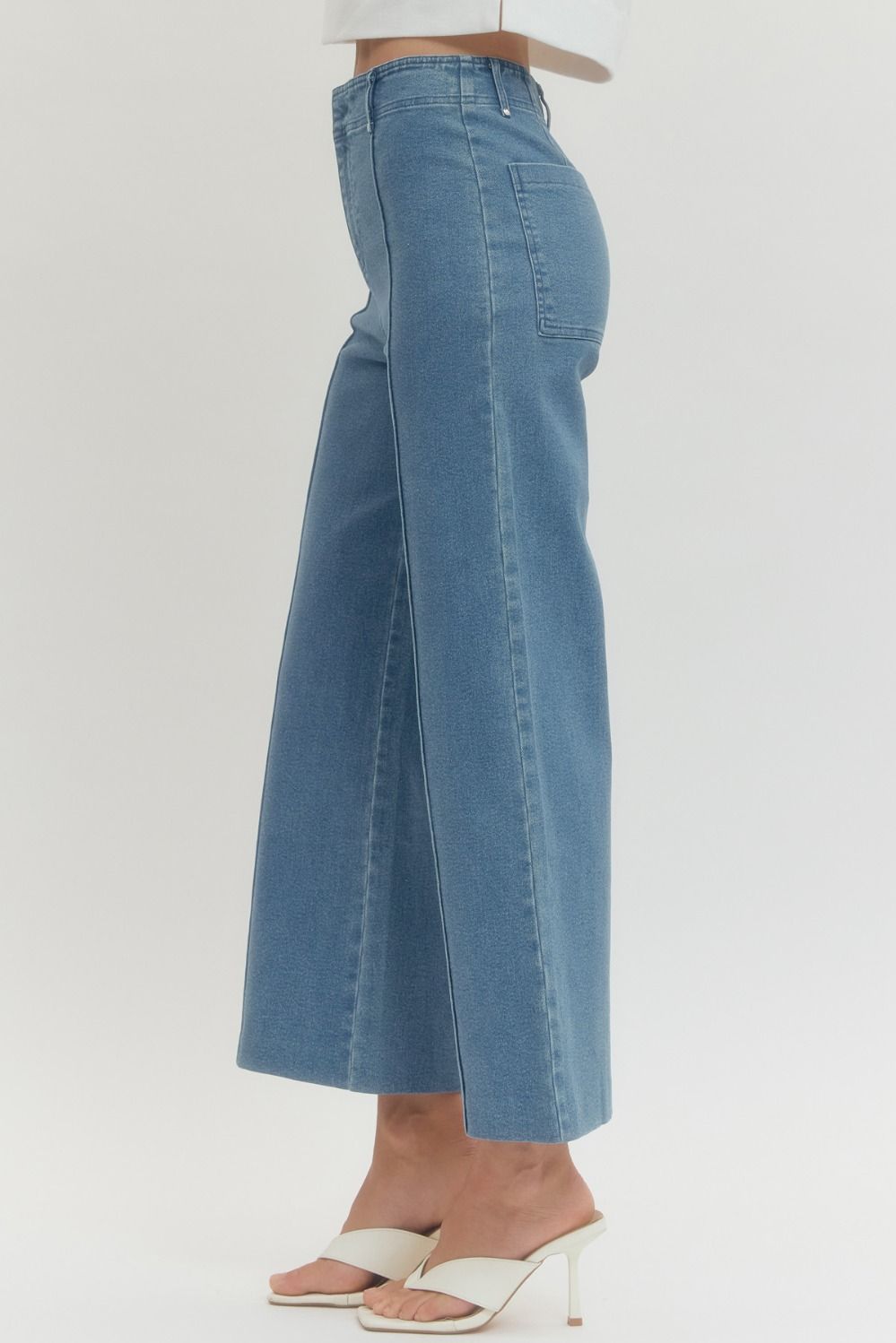 High Rise Seam Detail Wide Leg Pants - Lush Lemon - Women's Clothing - Entro - 25044911023325