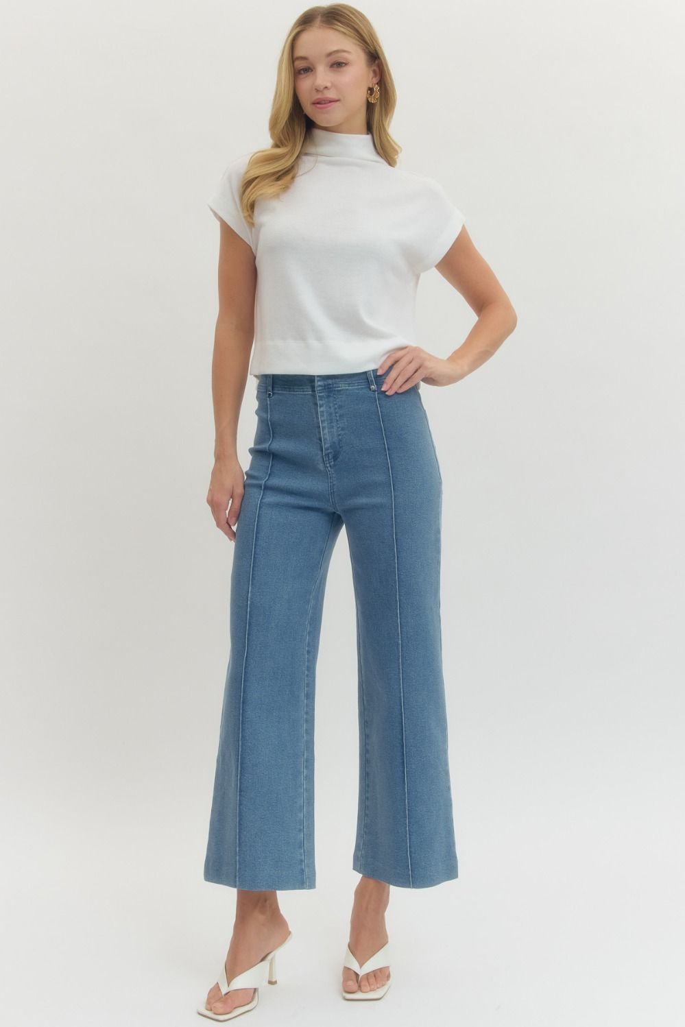 High Rise Seam Detail Wide Leg Pants - Lush Lemon - Women's Clothing - Entro - 25044911023325