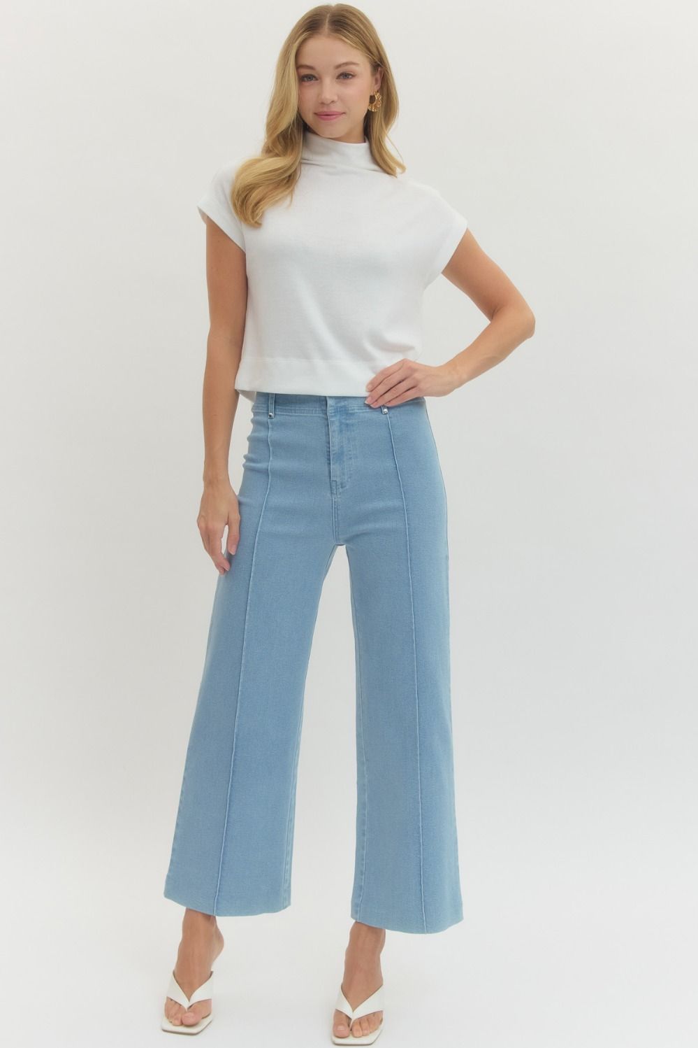 High Rise Seam Detail Wide Leg Pants - Lush Lemon - Women's Clothing - Entro - 29297561389213