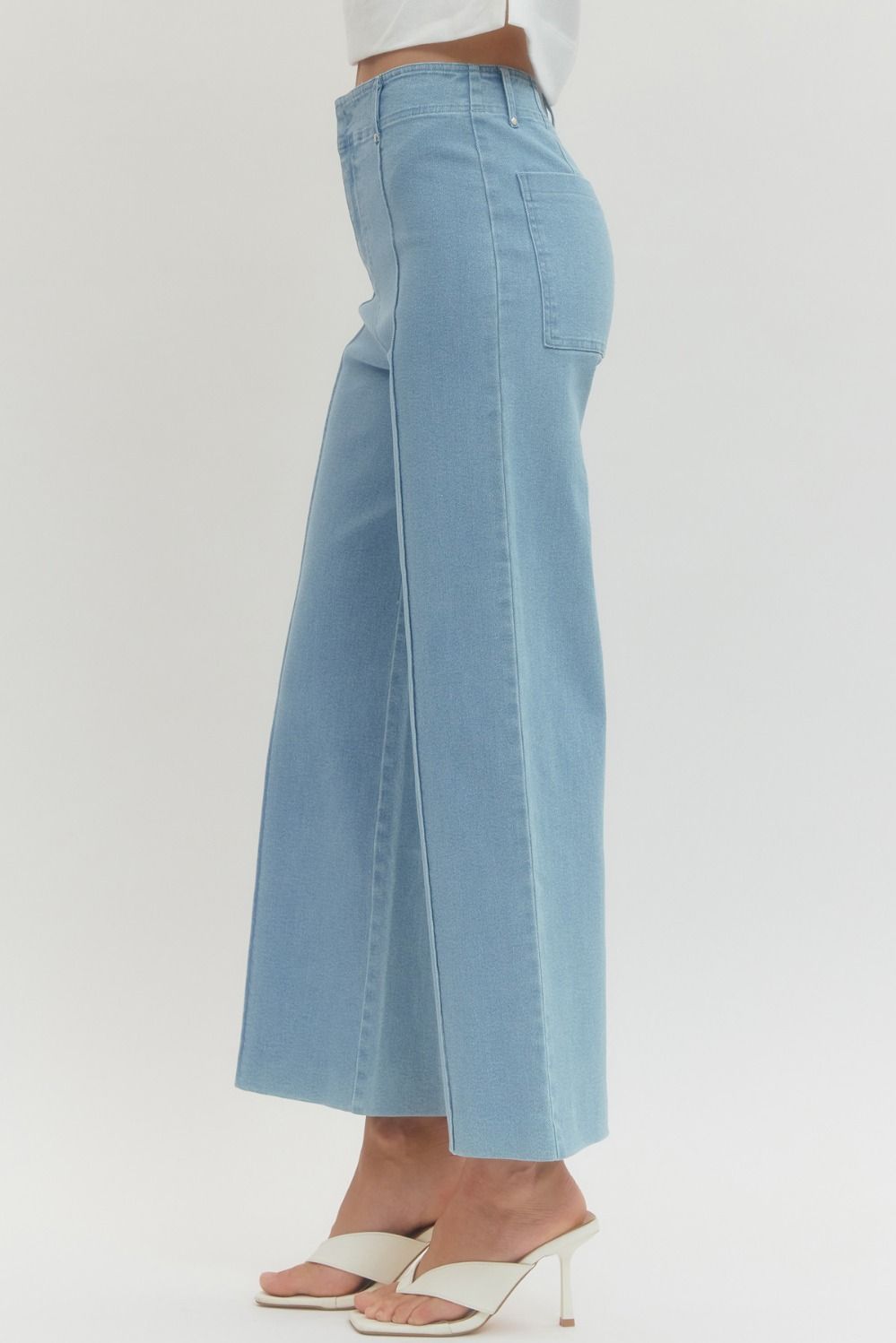 High Rise Seam Detail Wide Leg Pants - Lush Lemon - Women's Clothing - Entro - 29297561389213
