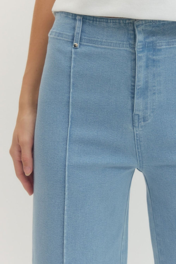 High Rise Seam Detail Wide Leg Pants - Lush Lemon - Women's Clothing - Entro - 29297561389213