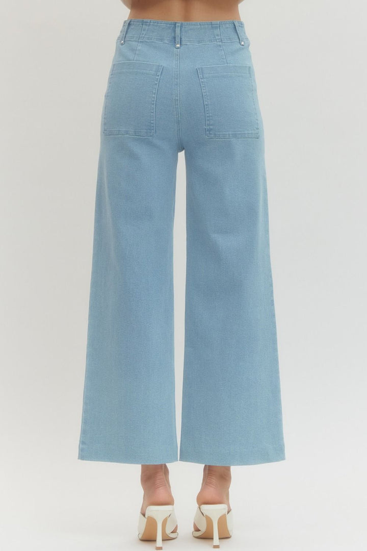 High Rise Seam Detail Wide Leg Pants - Lush Lemon - Women's Clothing - Entro - 29297561389213