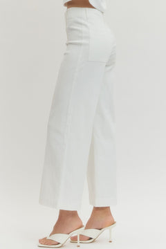 High Rise Seam Detail Wide Leg Pants - Lush Lemon - Women&