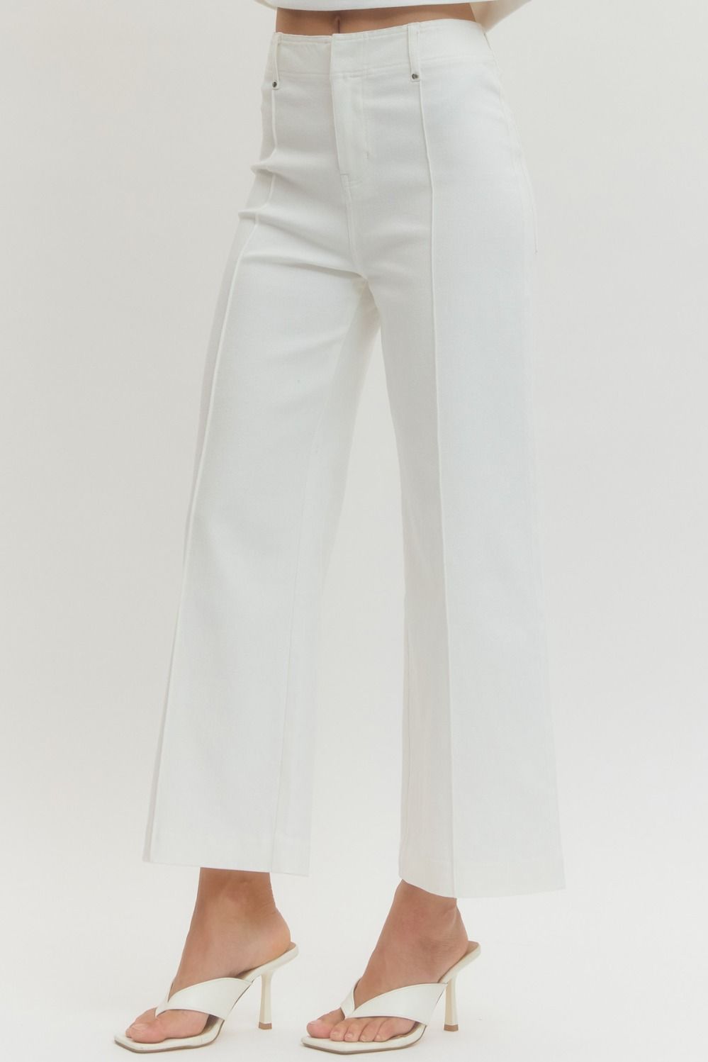 High Rise Seam Detail Wide Leg Pants - Lush Lemon - Women's Clothing - Entro - 29297561687517