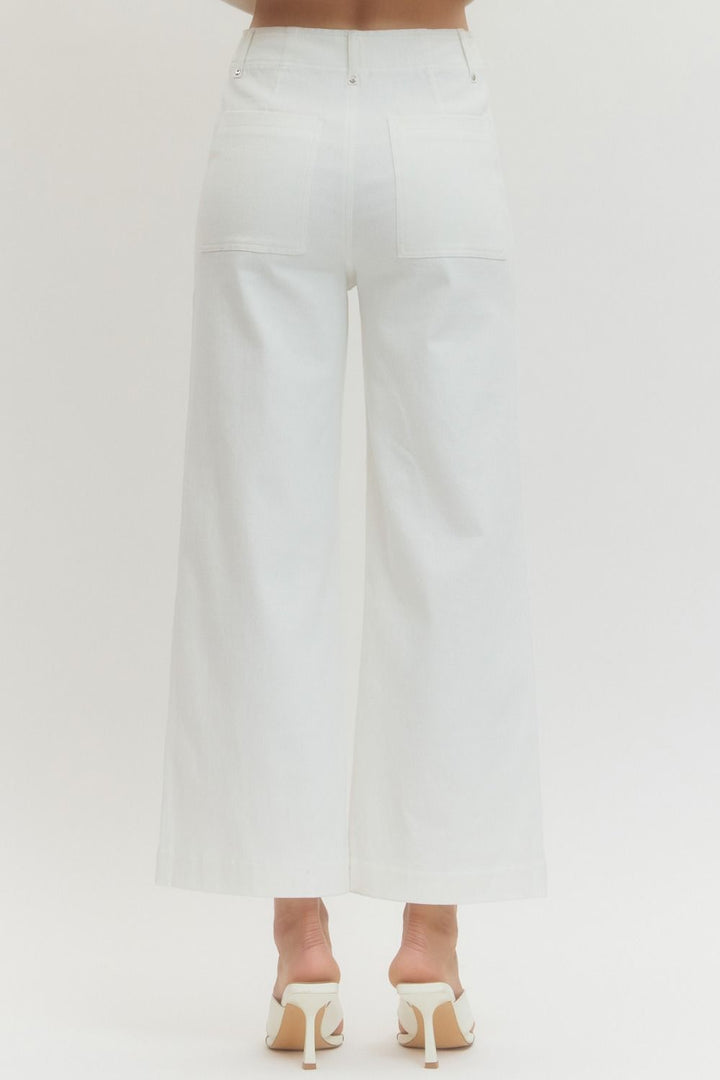 High Rise Seam Detail Wide Leg Pants - Lush Lemon - Women's Clothing - Entro - 29297561687517