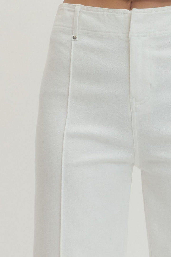 High Rise Seam Detail Wide Leg Pants - Lush Lemon - Women's Clothing - Entro - 29297561687517