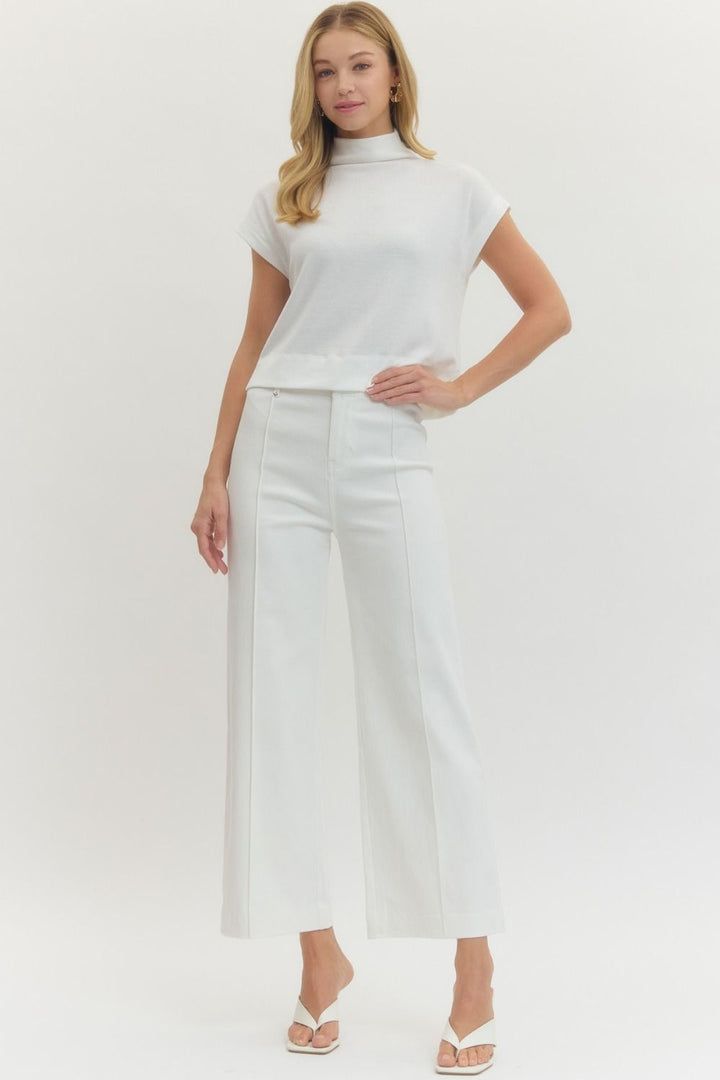 High Rise Seam Detail Wide Leg Pants - Lush Lemon - Women's Clothing - Entro - 29297561687517