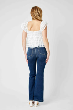 High Waist Angled Side Seam Detail Flare - Lush Lemon - Women&