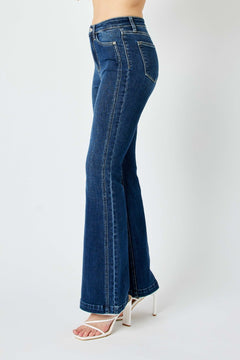 High Waist Angled Side Seam Detail Flare - Lush Lemon - Women&