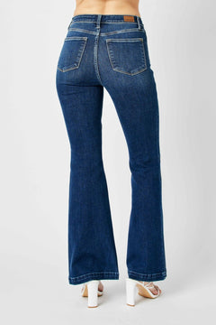 High Waist Angled Side Seam Detail Flare - Lush Lemon - Women&