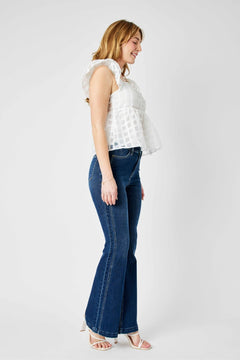 High Waist Angled Side Seam Detail Flare - Lush Lemon - Women&